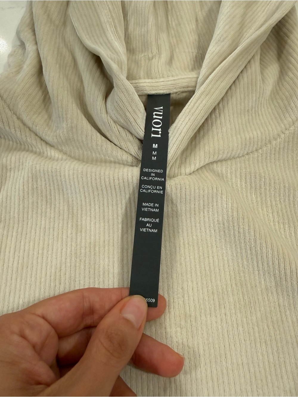 Vuori Haven Hoodie in Bone Cream Crewneck Hoodie Pullover Ribbed Velour - Picture 6 of 12